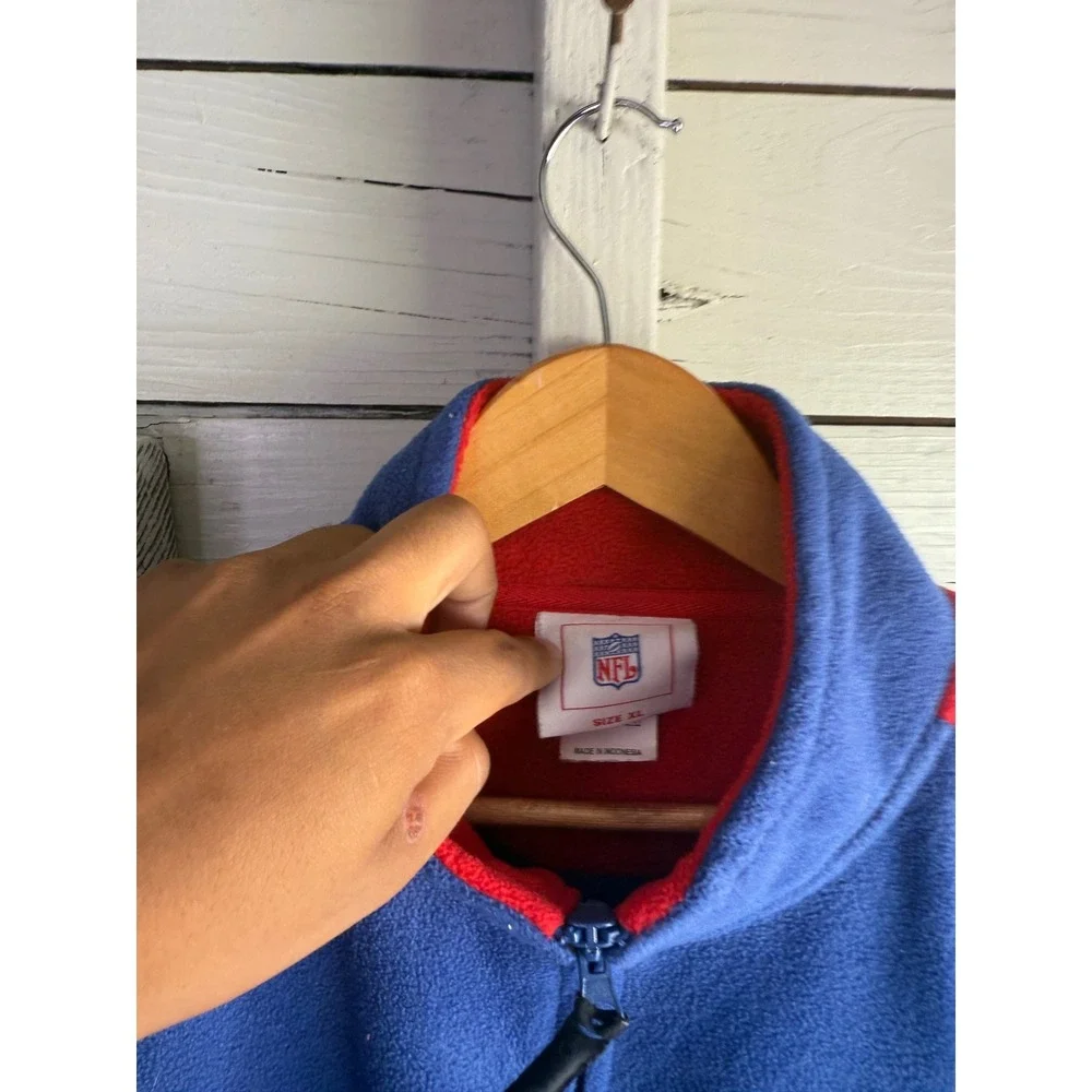 NFL New York Giants Mens XL Blue Fleece Quarter Zip Pullover Jacket Red Stripes